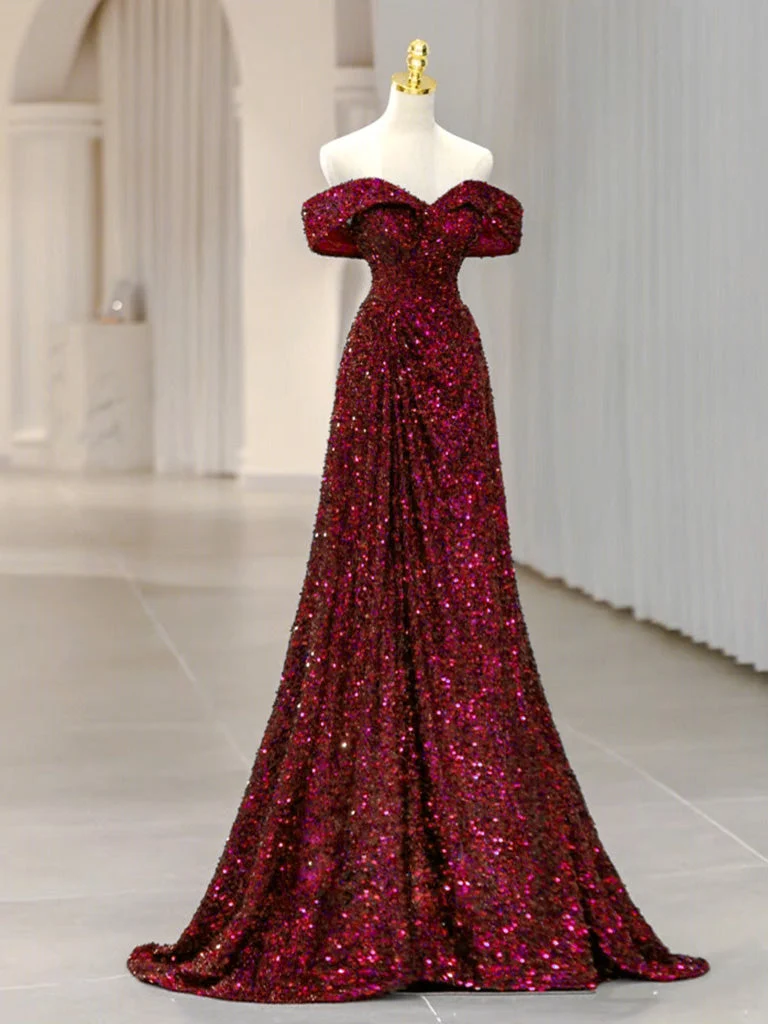 Robe de bal classique à paillettes bleues et épaules dénudées