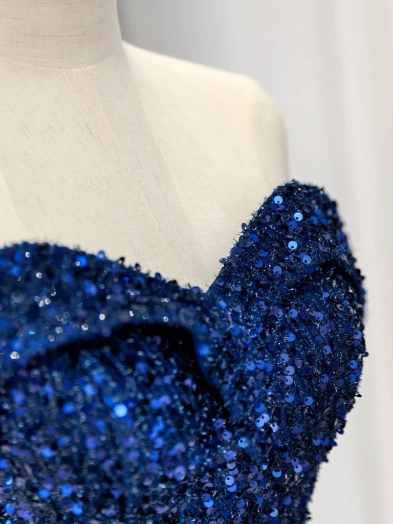 Robe de bal classique à paillettes bleues et épaules dénudées