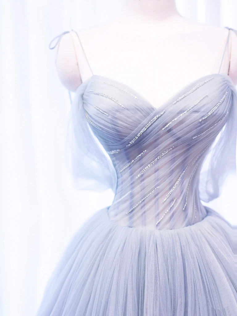 Robe de bal transparente en tulle gris argenté, illusion, robe douce 16 ans