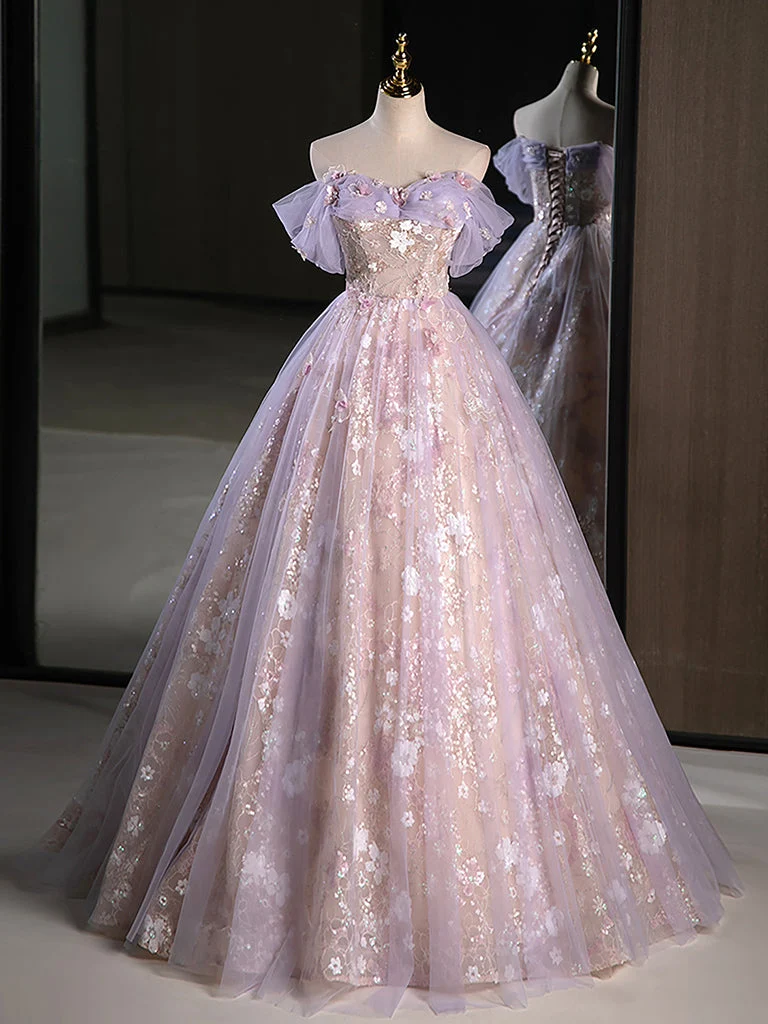 Robe de bal illusion en dentelle florale délicate à épaules dénudées