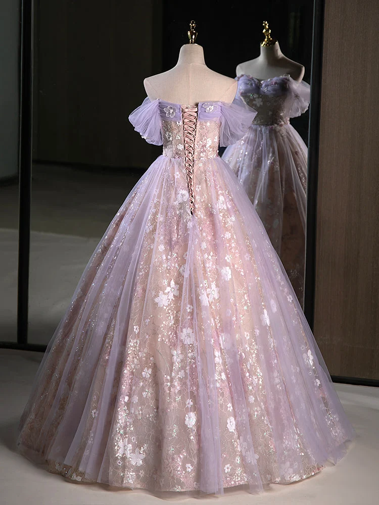 Robe de bal illusion en dentelle florale délicate à épaules dénudées