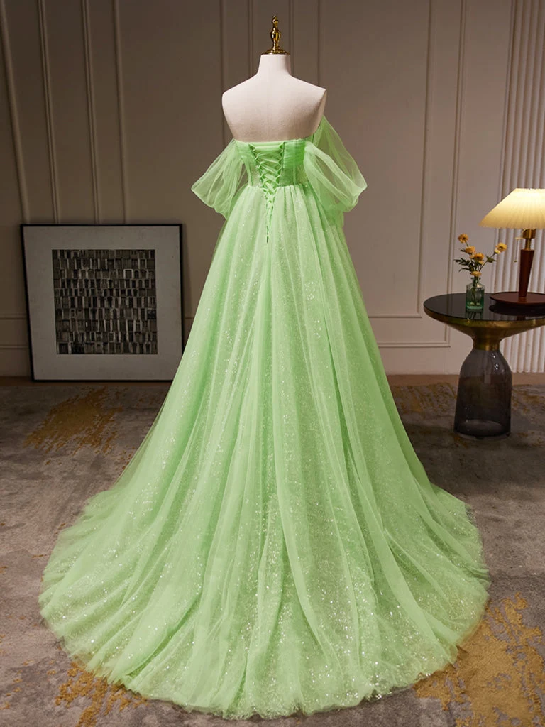 Vert citron romantique voir à travers la robe de bal en tulle robe de bal robe formelle