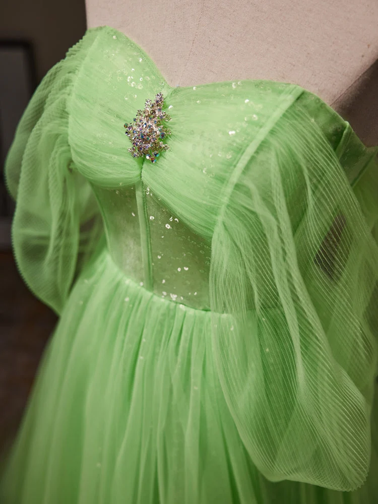 Vert citron romantique voir à travers la robe de bal en tulle robe de bal robe formelle