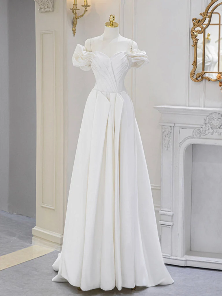 Robe de mariée trapèze en satin à épaules dénudées pour palais de justice