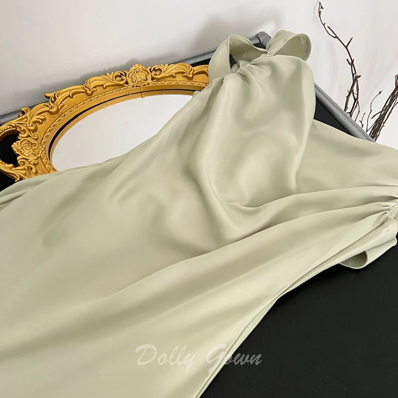 Robe longue décontractée à col bénitier vert sauge, robes de demoiselle d'honneur