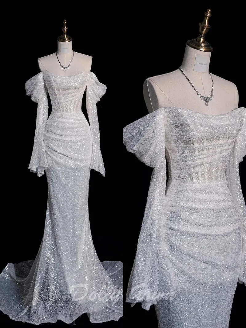 Robe de mariée à paillettes et corset à paillettes