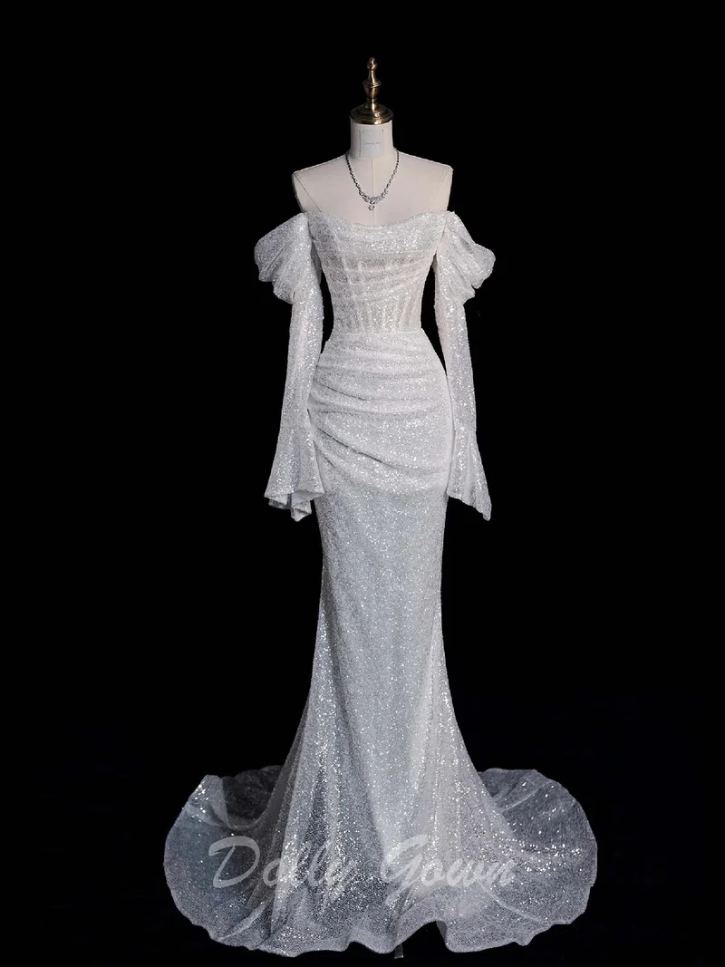 Robe de mariée à paillettes et corset à paillettes