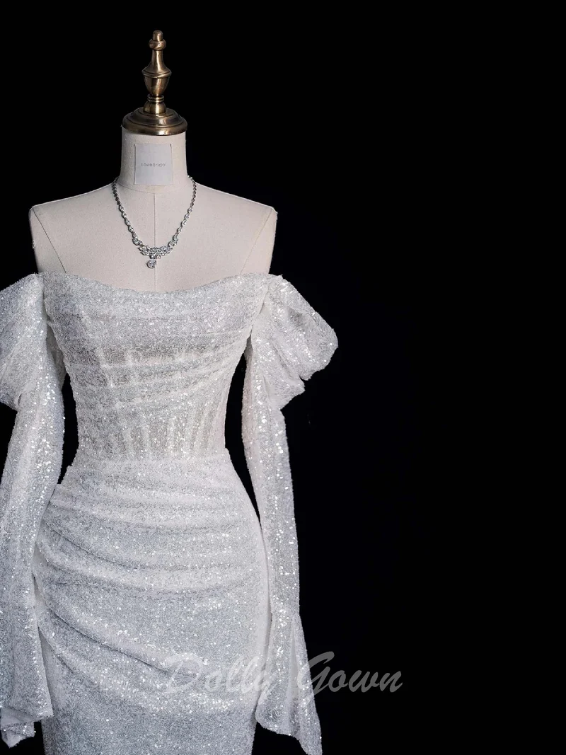 Robe de mariée à paillettes et corset à paillettes