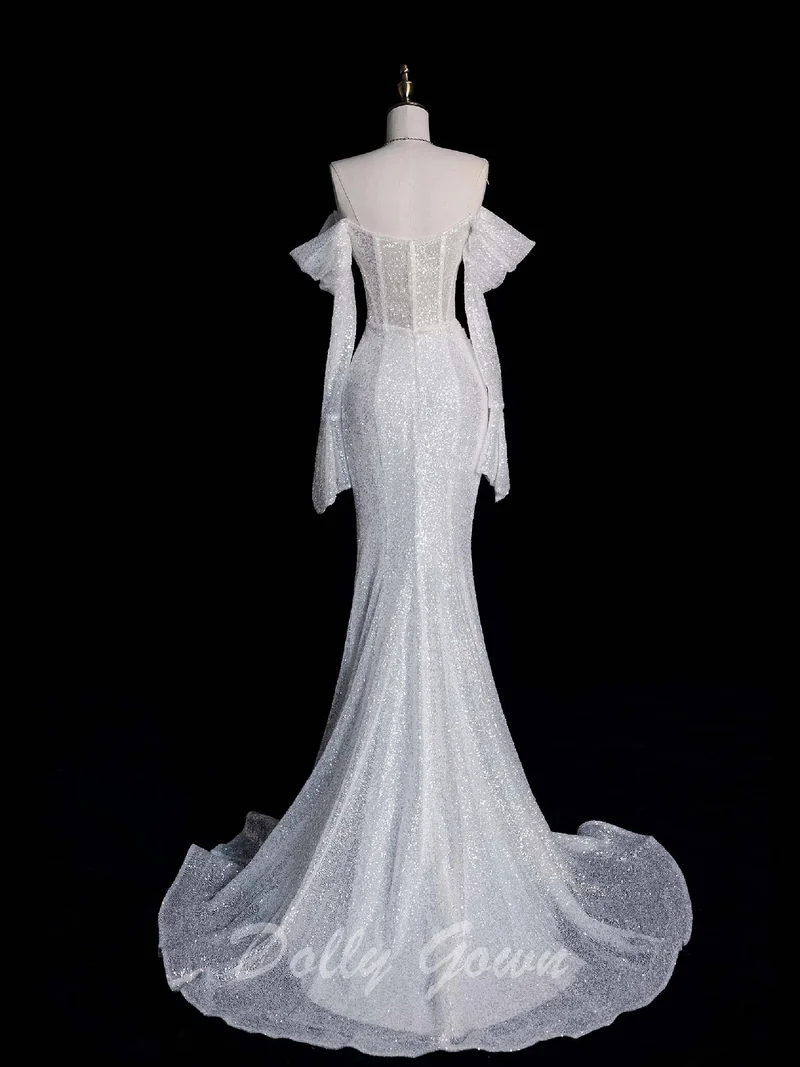 Robe de mariée à paillettes et corset à paillettes