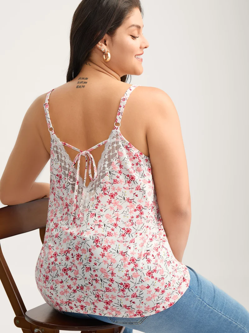 Floral Stretchy Backless Tie Tank Top