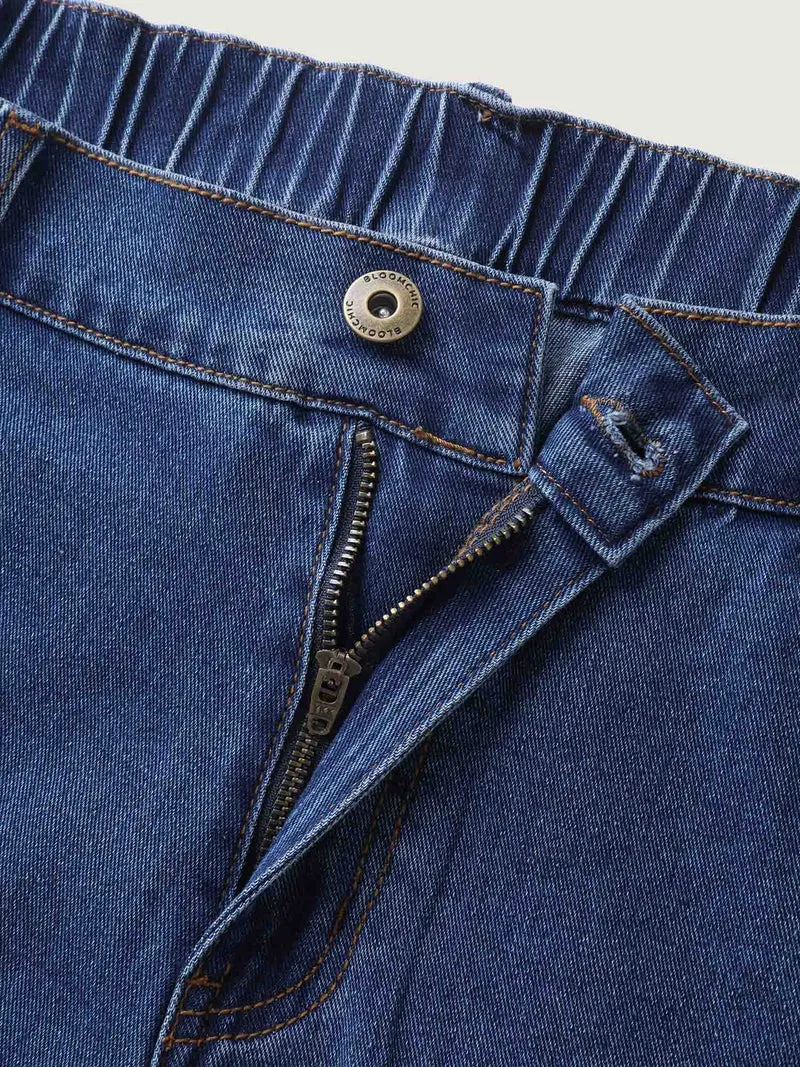 Floral Embroidered Elastic Waist Cropped Jeans