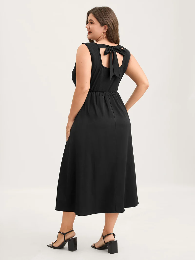 Backless Waist-Defining Tie Midi Dress