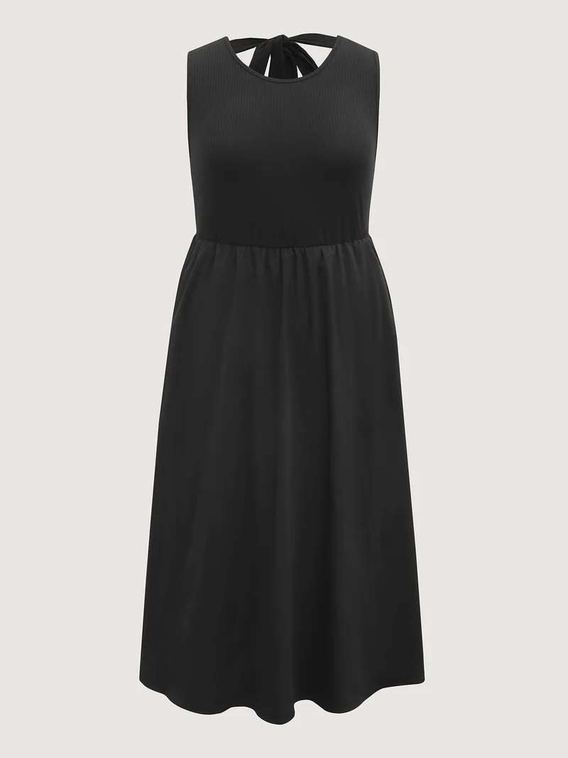 Backless Waist-Defining Tie Midi Dress