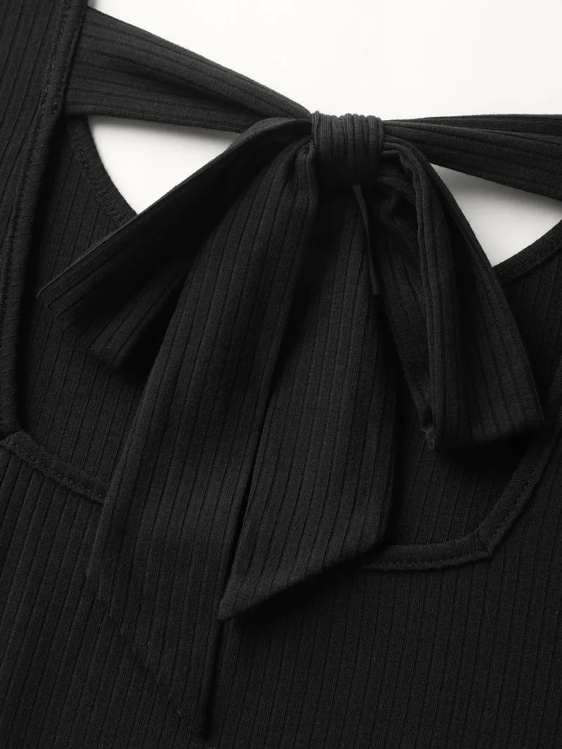 Backless Waist-Defining Tie Midi Dress
