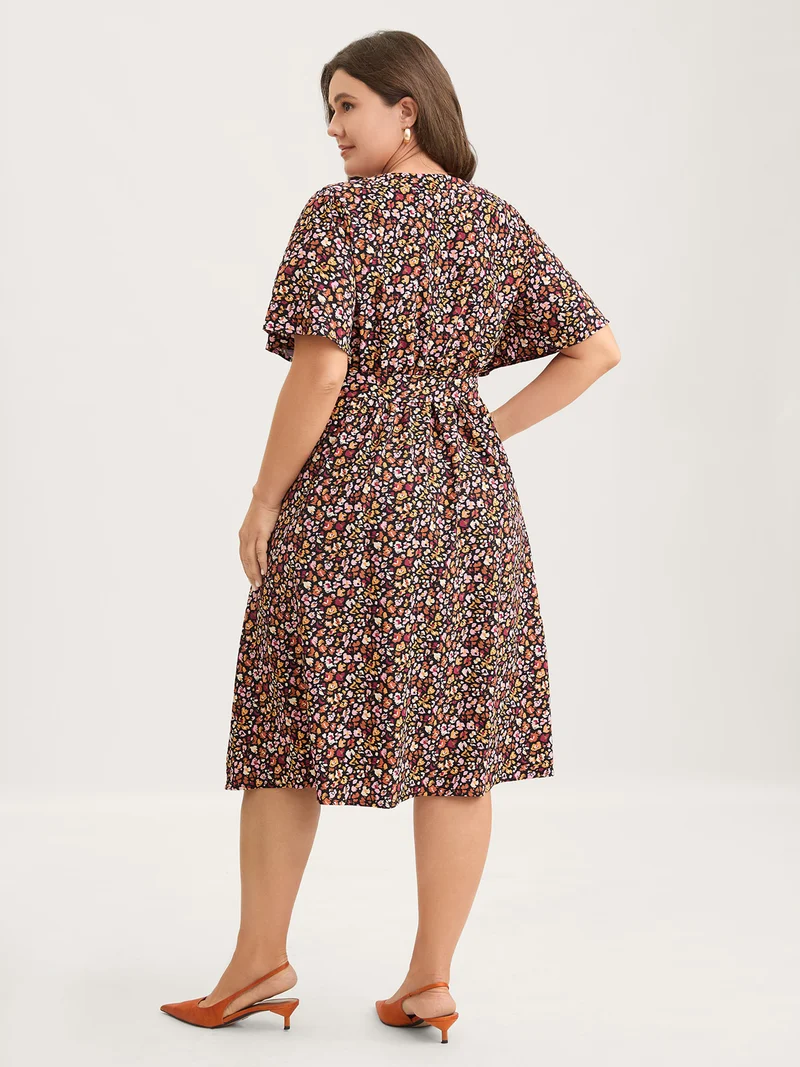 Floral Waist Tie Cut-Out Midi Dress