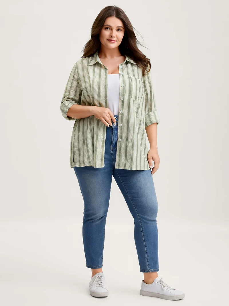 Cotton Stripes Pocket Button-Down Shirt
