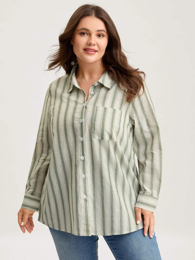 Cotton Stripes Pocket Button-Down Shirt