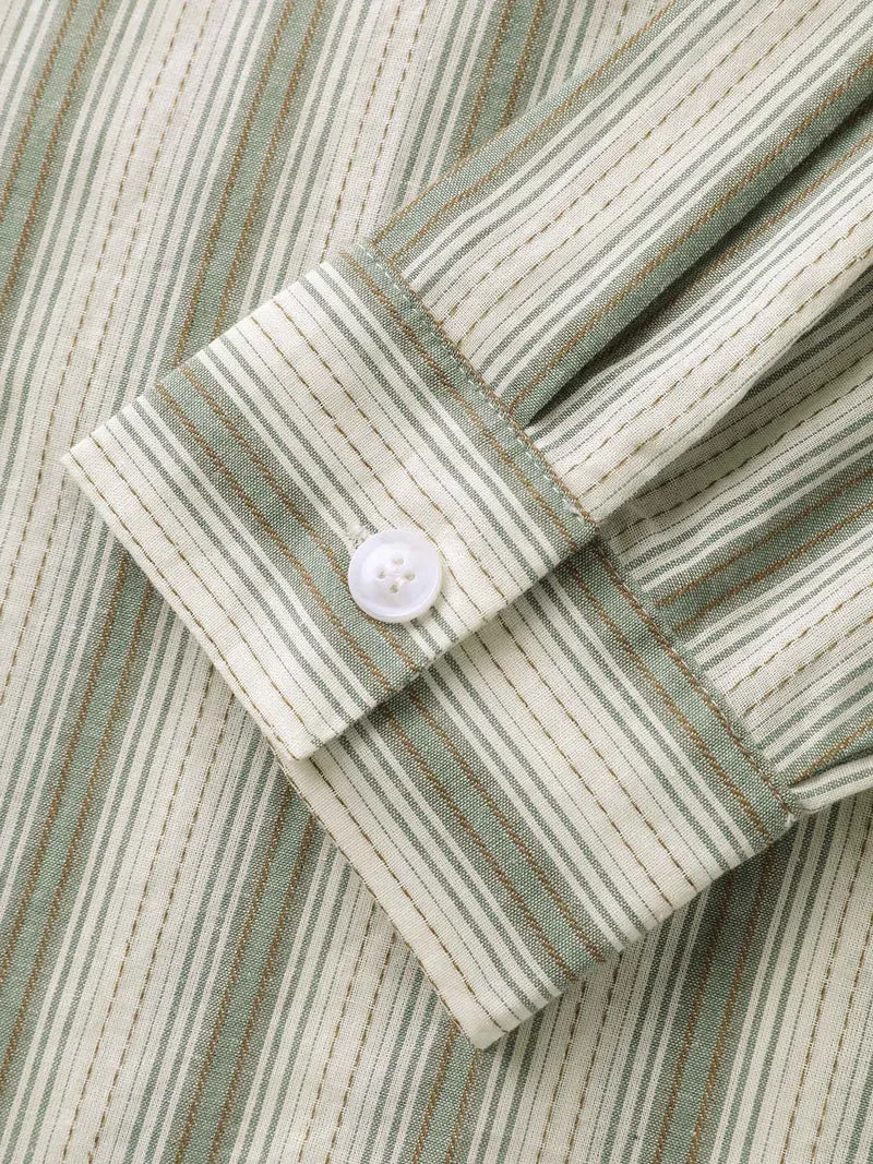Cotton Stripes Pocket Button-Down Shirt