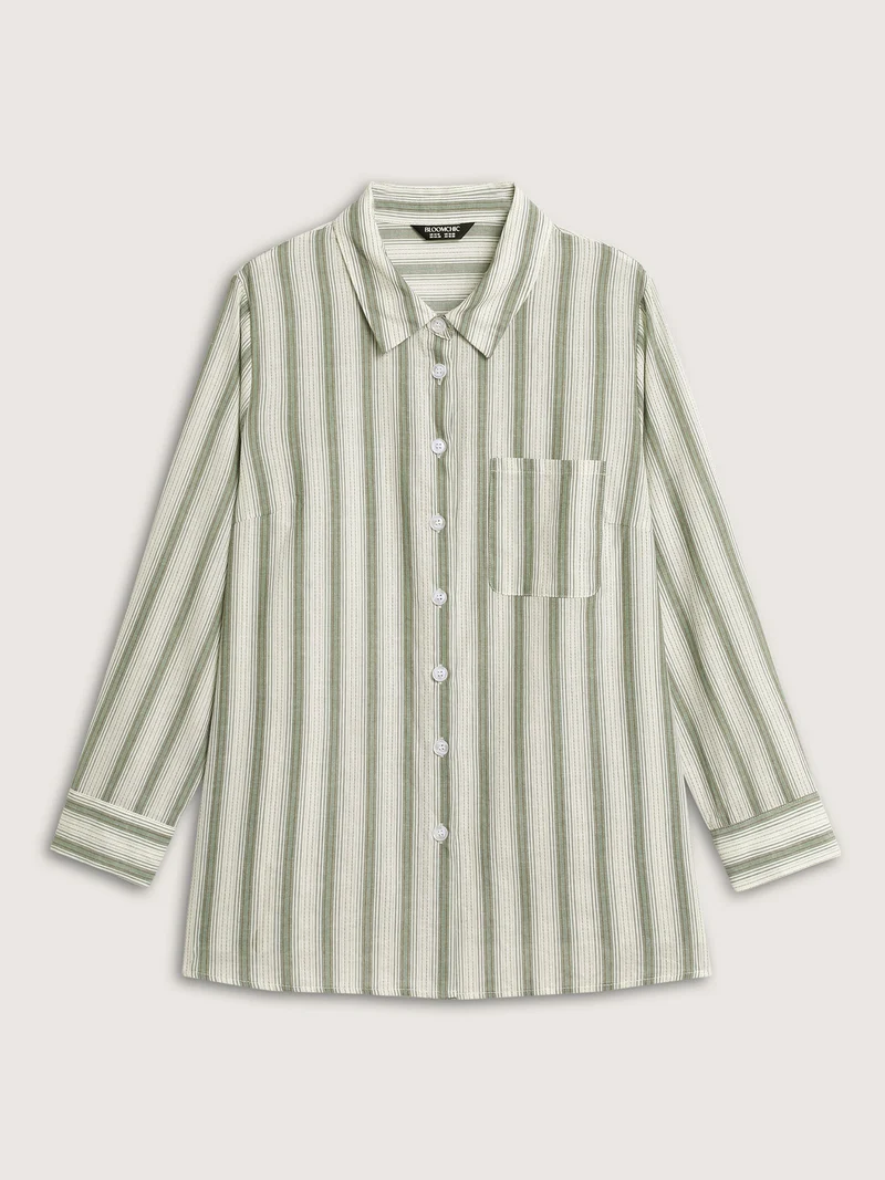 Cotton Stripes Pocket Button-Down Shirt