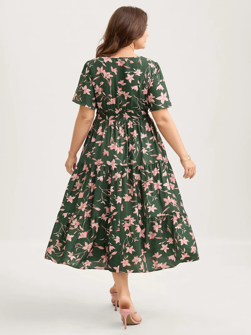 Breezy Floral Shirred Waist Midi Dress
