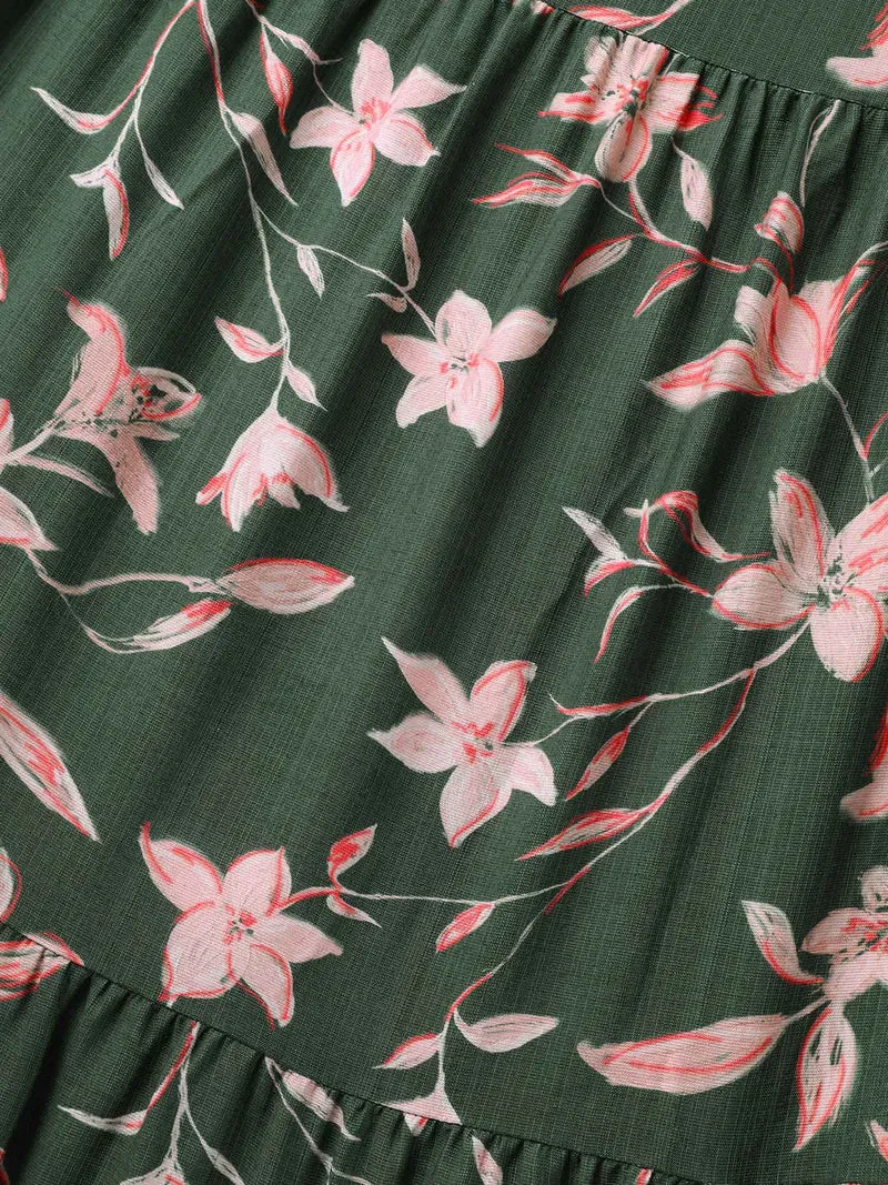 Breezy Floral Shirred Waist Midi Dress
