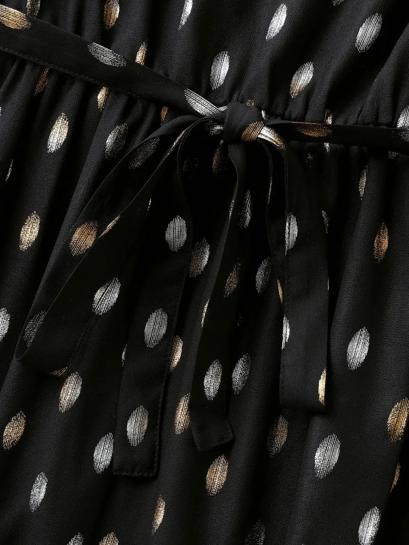 Sheer Polka Dots Wrap Midi Dress