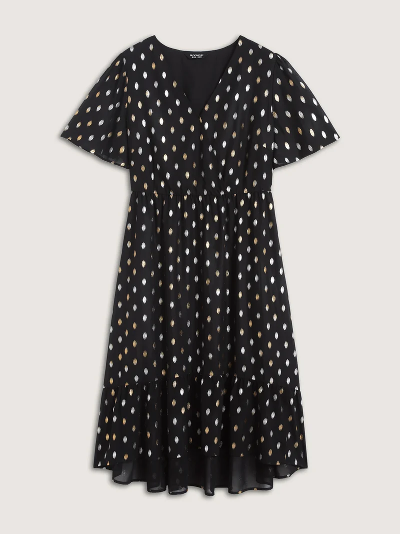 Sheer Polka Dots Wrap Midi Dress