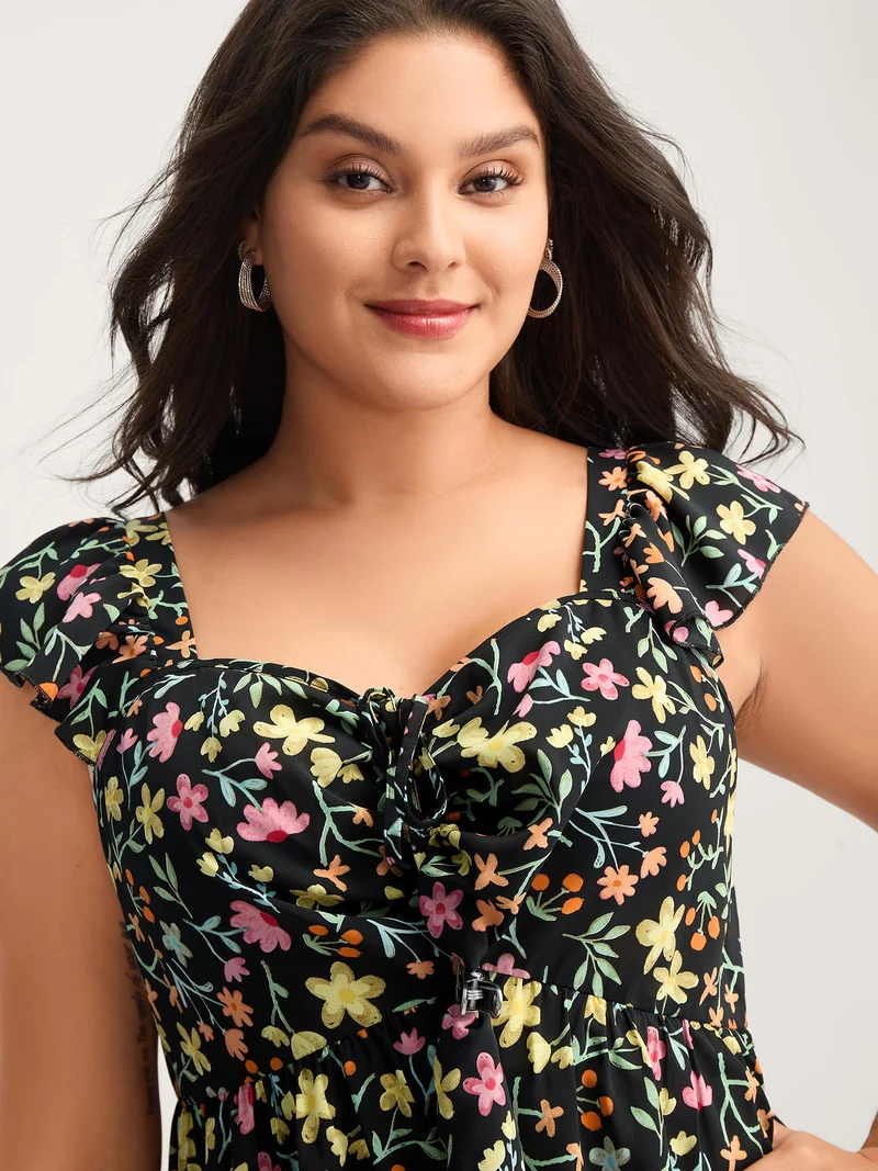 Floral Ruched Bodice Sweetheart Tank Top