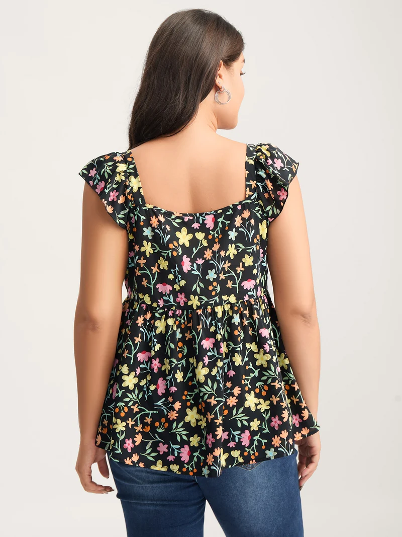 Floral Ruched Bodice Sweetheart Tank Top