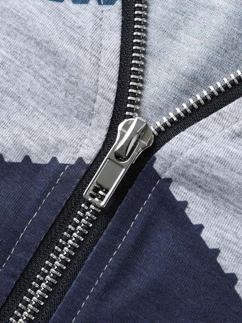 Wavy Stripe Color Contrast Zipper T-Shirt