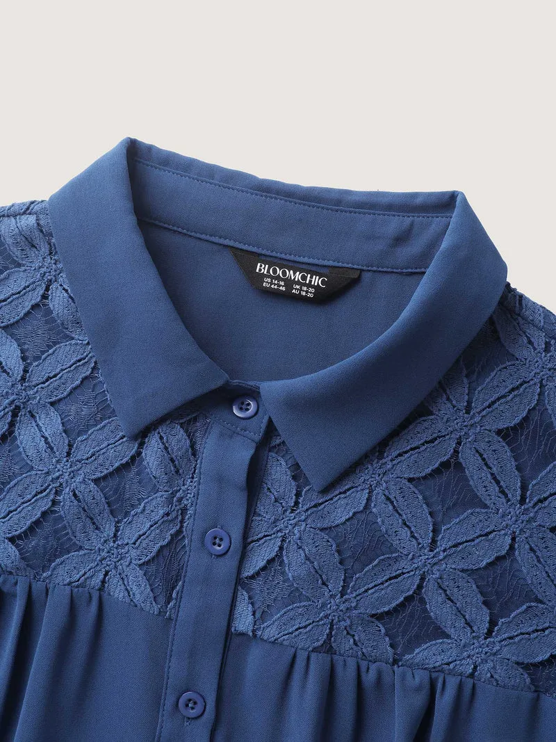 Lace Button Down Solid Shirt