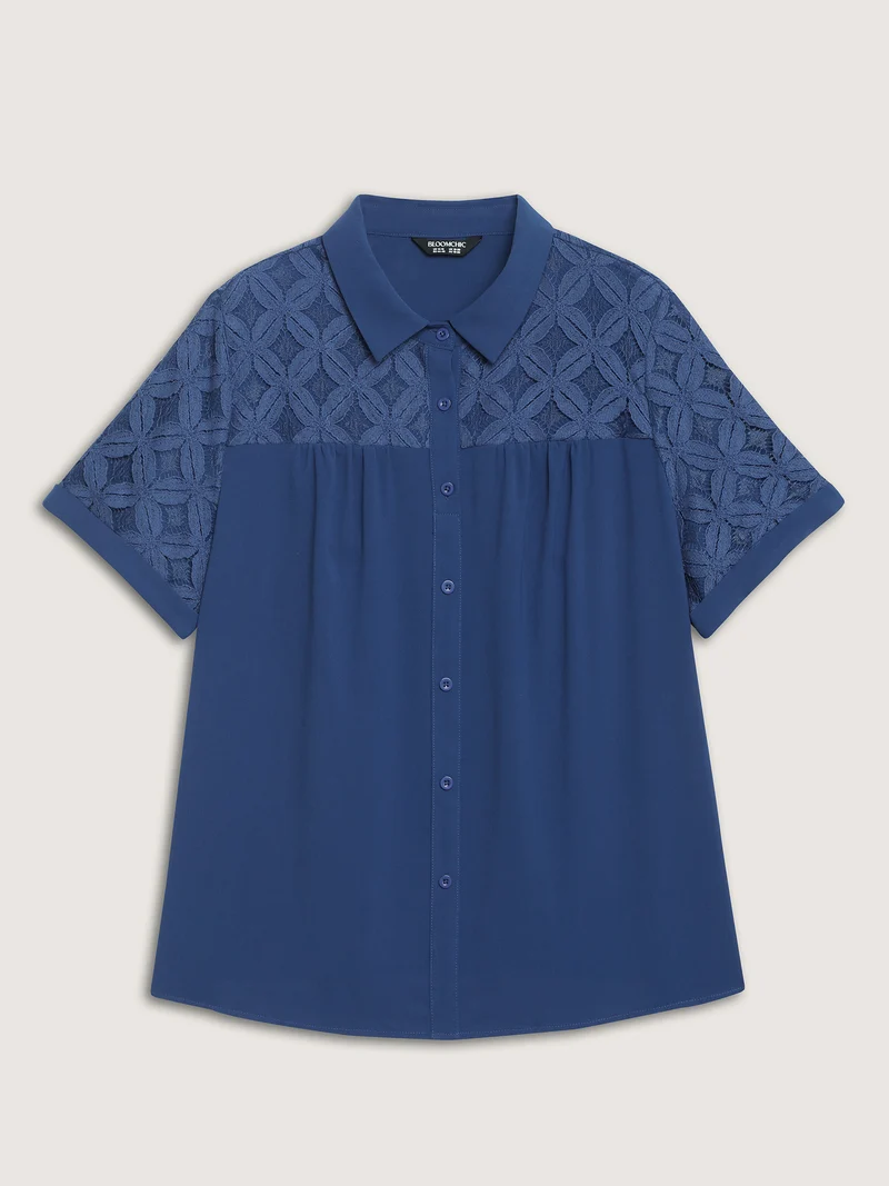 Lace Button Down Solid Shirt