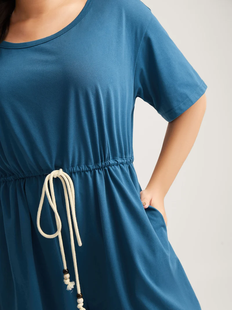 Solid Knit Waist Drawstring Romper