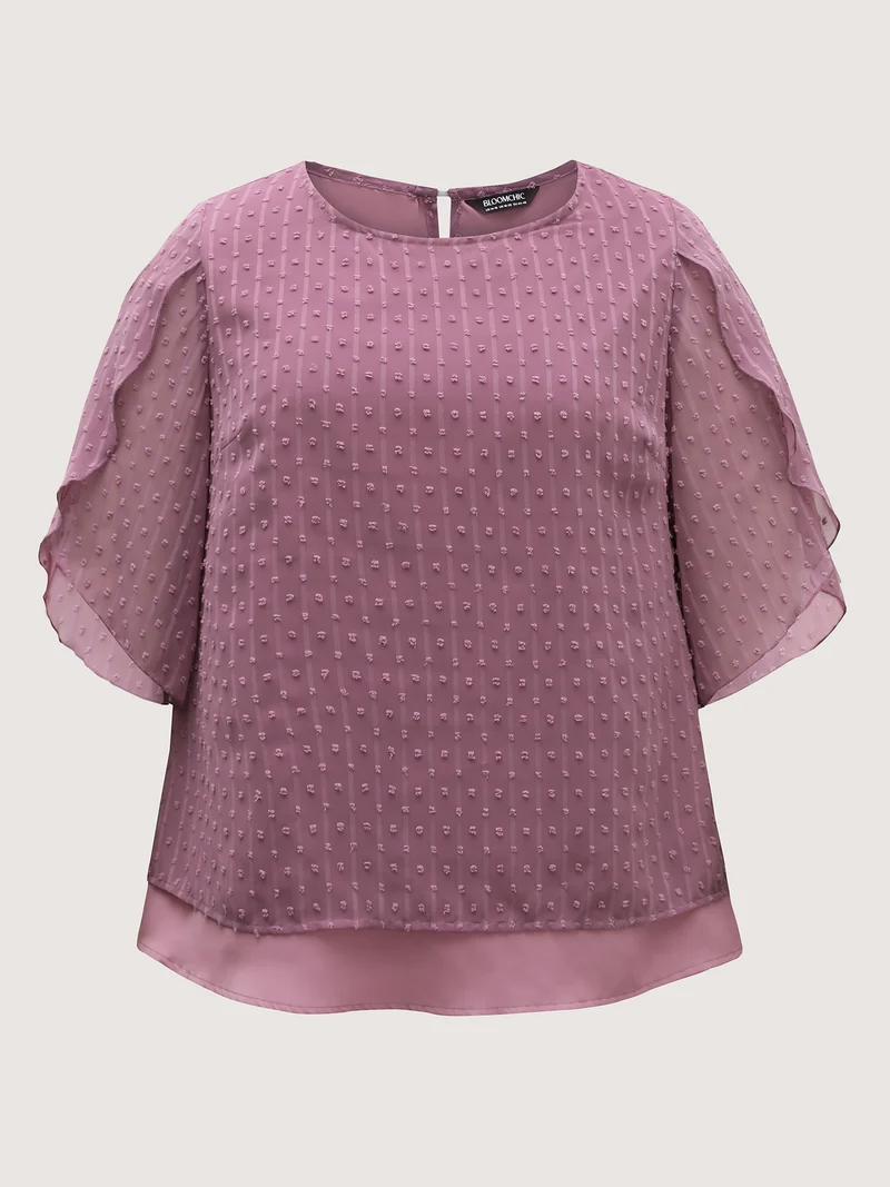 Layered Design Petal Sleeve Textured Blouse