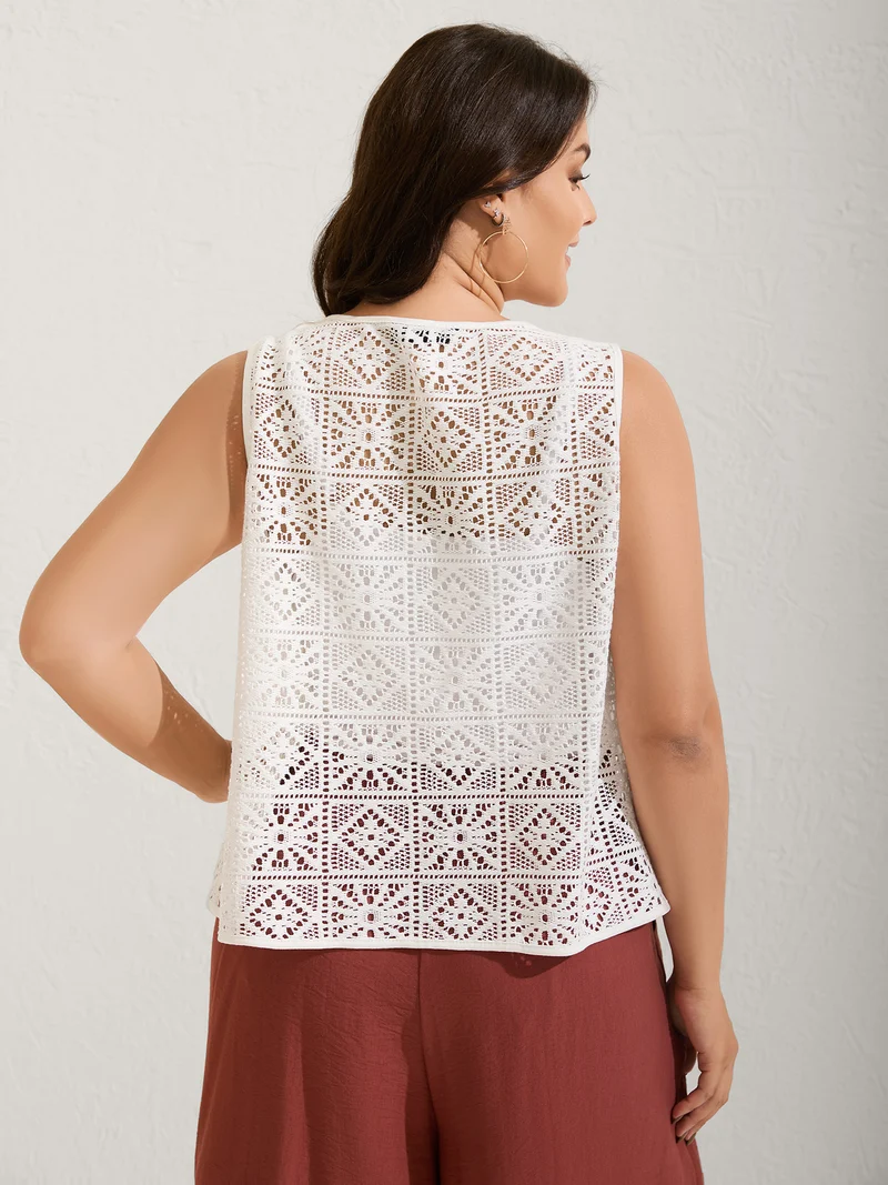 Lace Spliced Denim-Like Kimono Vest