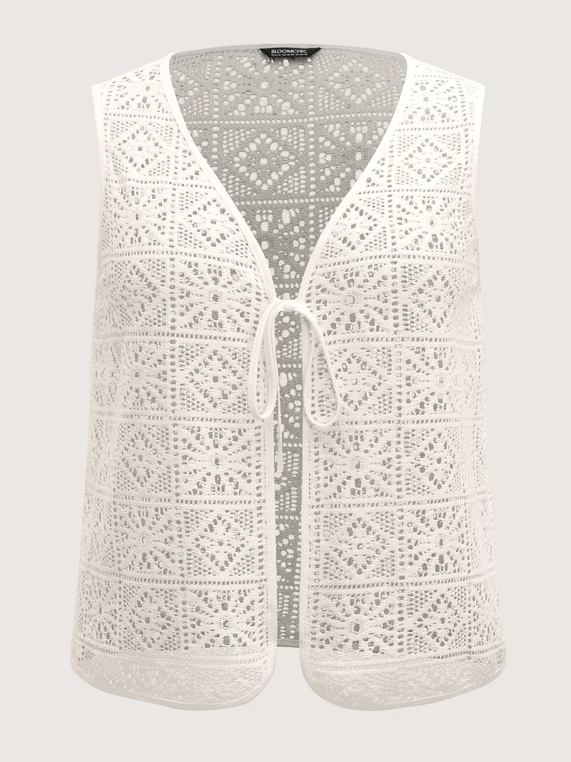 Lace Spliced Denim-Like Kimono Vest