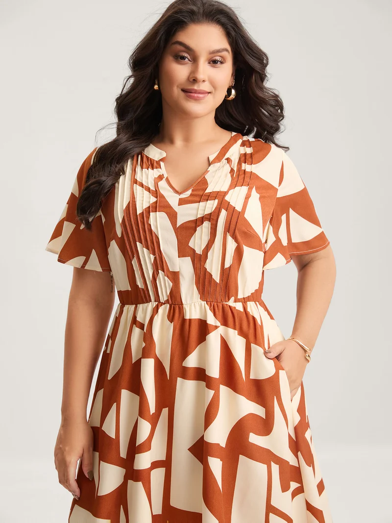 Toothpick Pleat Notched Collar Midi Dress