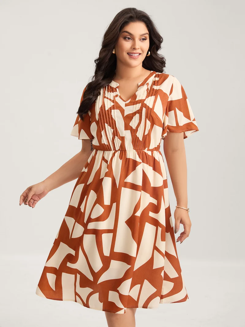 Toothpick Pleat Notched Collar Midi Dress