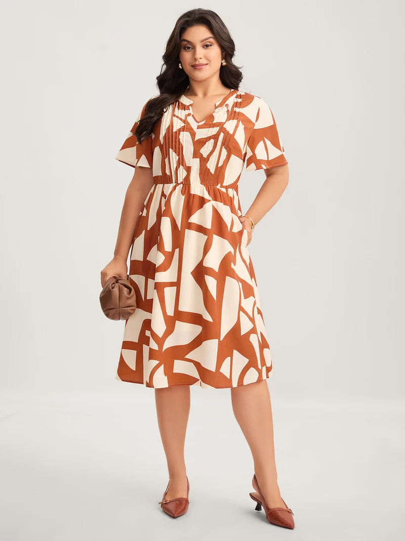 Toothpick Pleat Notched Collar Midi Dress
