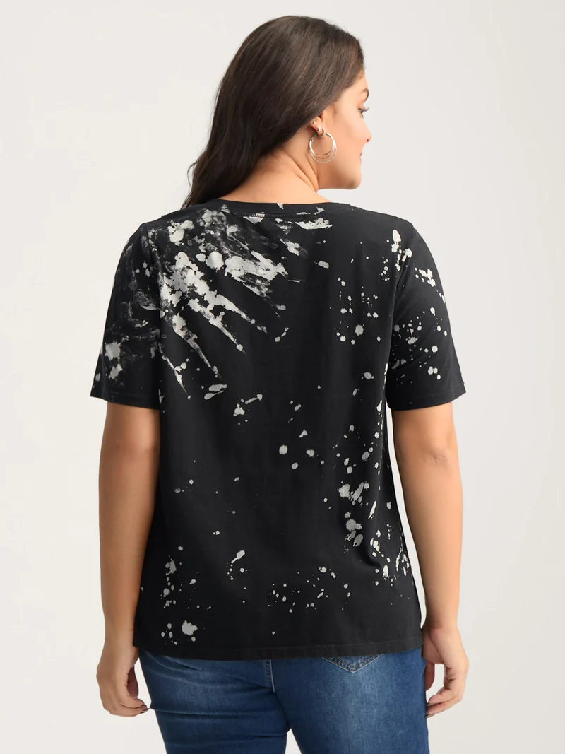 Cotton Tie-Dye Stretchy V-Neck T-Shirt