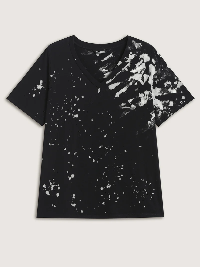 Cotton Tie-Dye Stretchy V-Neck T-Shirt