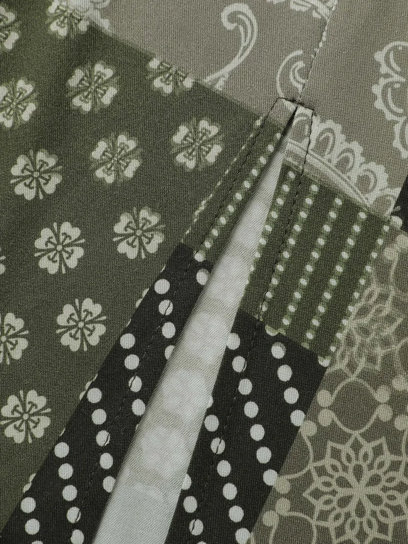 Boho Print Wrap Neckline Belted Maxi Dress