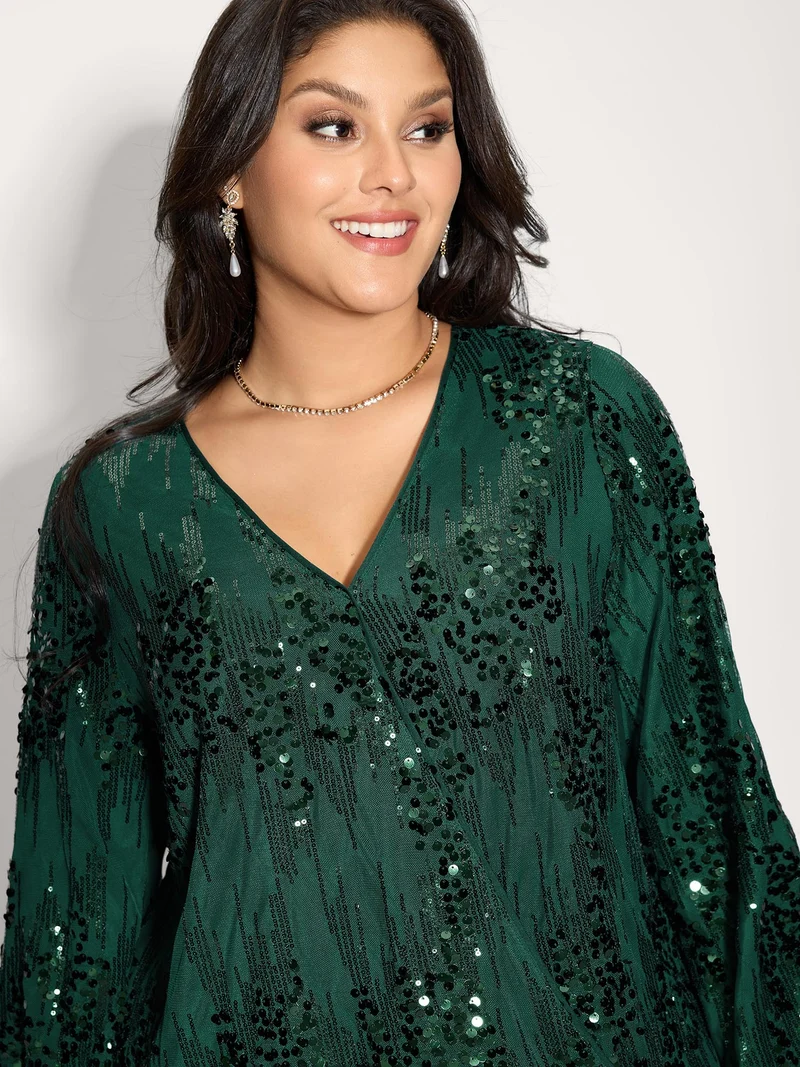 Shimmery Sequin Wrap V-Neck Blouse