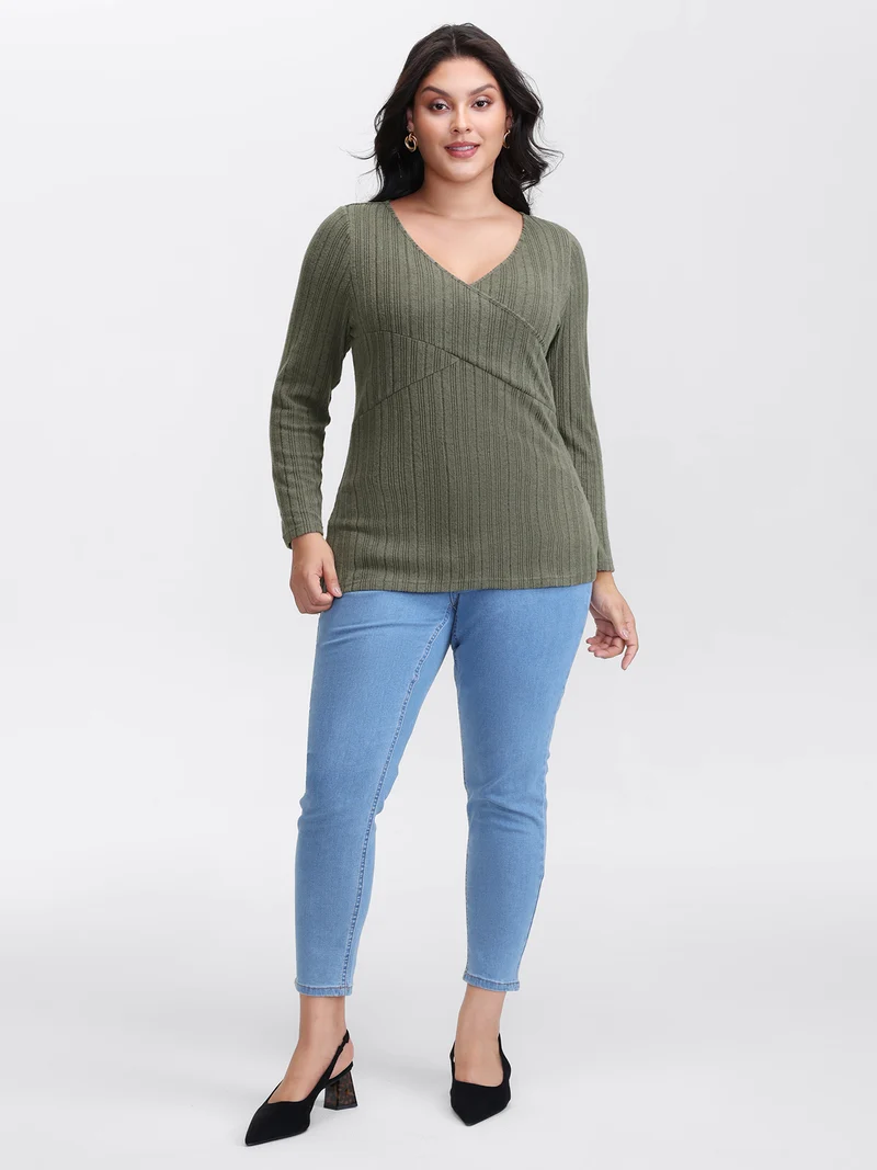 Textured Crossover Bodice Fitted T-Shirt