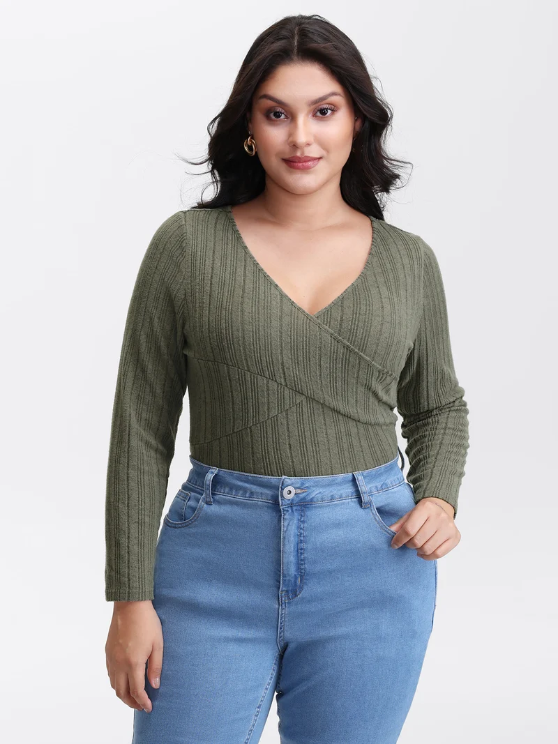 Textured Crossover Bodice Fitted T-Shirt