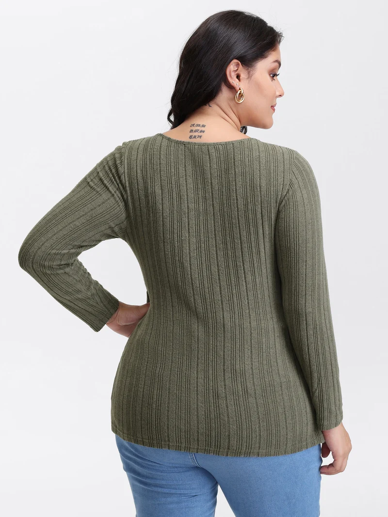 Textured Crossover Bodice Fitted T-Shirt
