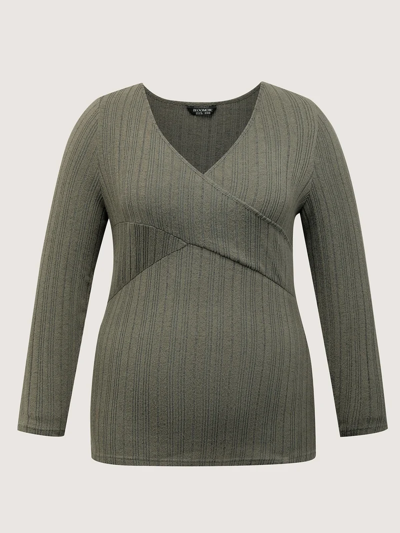 Textured Crossover Bodice Fitted T-Shirt