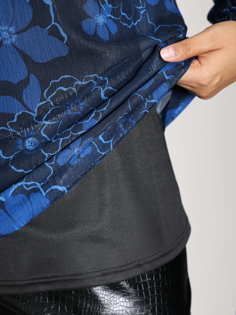 Gold-Threaded Chiffon Floral Print Lined Blouse