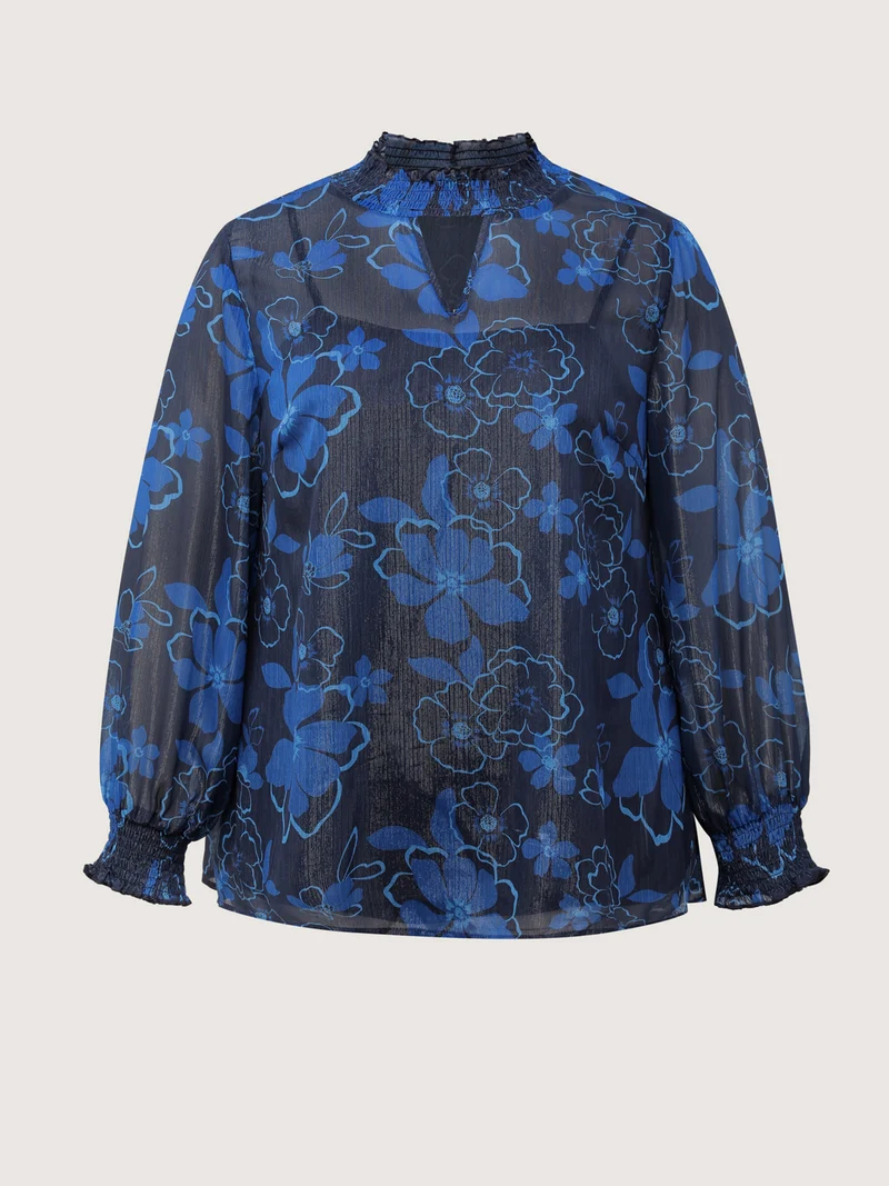 Gold-Threaded Chiffon Floral Print Lined Blouse