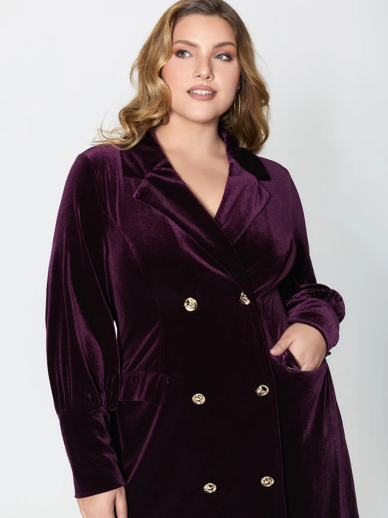 Velvet Stretchy Button Blazer Midi Dress